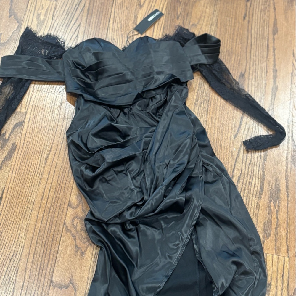 Fashion Nova Black Satin Maxi Dress